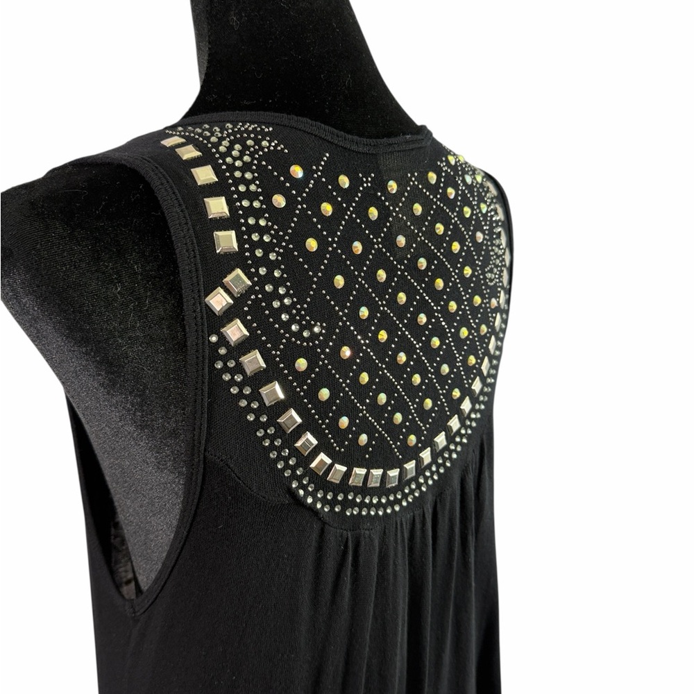 Vocal Black Long Vest with Rhinestone & Metal Studded Design, Size Large - Picture 6 of 9